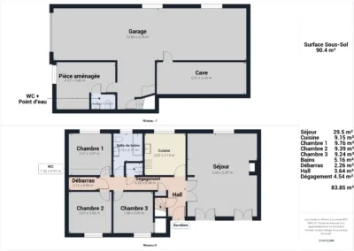 Annonces immobilières à Buxerolles 86180 - Plan détaillé avec métrages des pièces, rue de l’Aquilon - agence immobilière