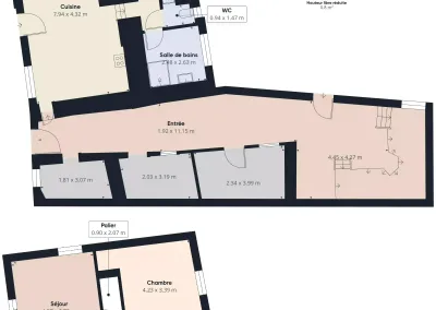 Annonces immobilières à Biard 86580, aux portes de Poitiers, plans et métrages de la location au 32 rue des augustins - agence immobilière - Buxerolles 86180