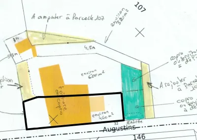 Annonces immobilières à Biard 86580 grange garage à transformer augustins – projet de division parcellaire montrant la future parcelle d’environ 460 m2 – agence immobilière – Buxerolles 86180