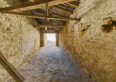 Annonces immobilières à Biard 86580 grange garage à transformer augustins – passage en pierre avec charpente bois et ouverture traversante – agence immobilière – Buxerolles 86180