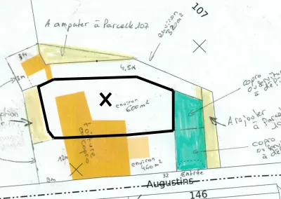Annonces immobilières à Biard 86580 maison 4 chambres 600m2 division parcellaire - Projet de division parcellaire – découpe du terrain d’environ 600 m² autour de la maison – schéma explicatif - Agence Immobilière - Buxerolles 86180