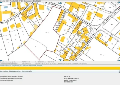 Annonces immobilières à Biard 86580, terrain constructible de 6187 m2, rue Turquand - Plan cadastral officiel parcelle AY61 - Agence Immobilière - Buxerolles 86180