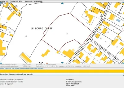 Annonces immobilières à Biard 86580 terrain constructible 6473 m² Rue des Augustins – plan cadastral de la parcelle AY 107 – agence immobilière – Buxerolles 86180