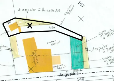 Annonces immobilières à Biard 86580 terrain constructible bâtiment à rénover augustins - plan avec tracé de la division foncière projetée - agence immobilière - Buxerolles 86180