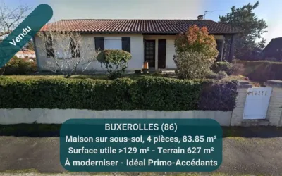 BUXEROLLES 86180, maison à rénover de 83.85 m², 4 pièces, avec sous-sol aménageable
