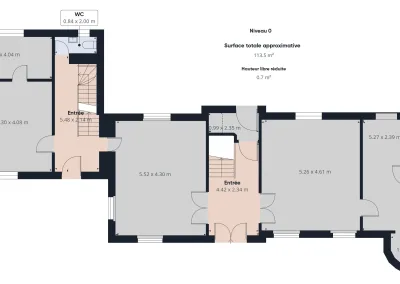 Annonces immobilières à Biard 86580, demeure bourgeoise à rénover - Plan du rez-de-chaussée avec distribution des pièces - agence immobilière - Buxerolles 86180