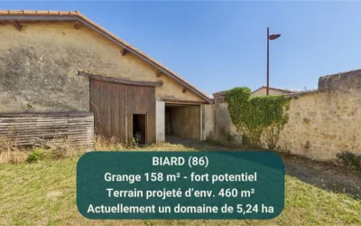BIARD 86580, grange-garage 158 m² à transformer – terrain env. 460 m² (division en cours)