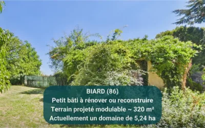 BIARD 86580, terrain constructible avec bâtiment existant (320 m² modulable selon projet)