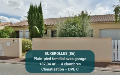 BUXEROLLES 86180 – Maison de plain-pied avec jardin et garage