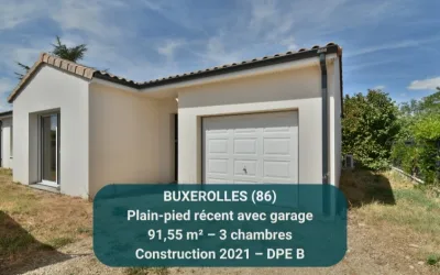 BUXEROLLES 86180 – maison plain-pied récente avec 3 chambres, garage et DPE B