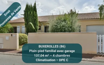 BUXEROLLES 86180 – Maison de plain-pied avec jardin et garage
